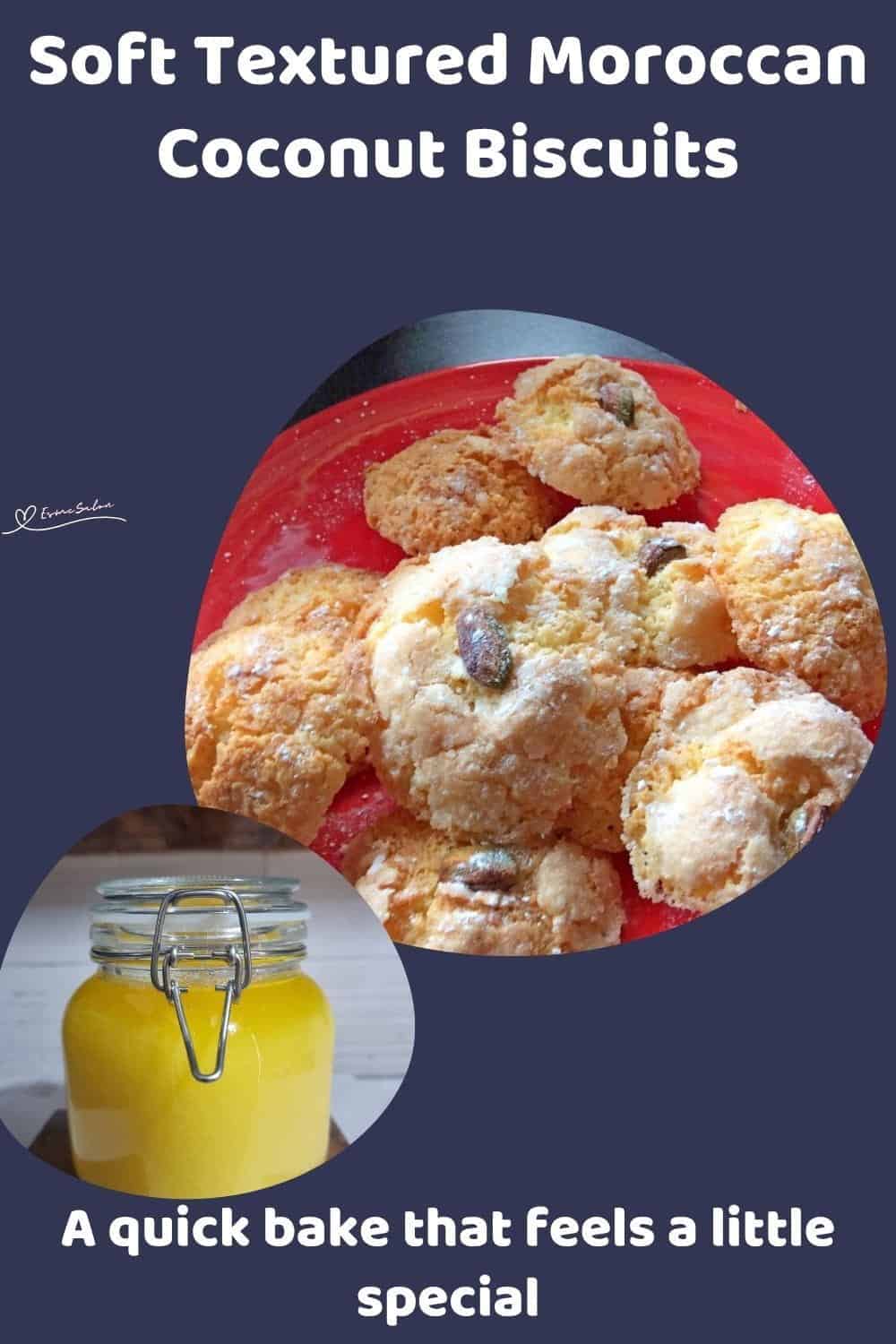 An image of Moroccan Coconut Biscuits with Sugar Dust on a red plate