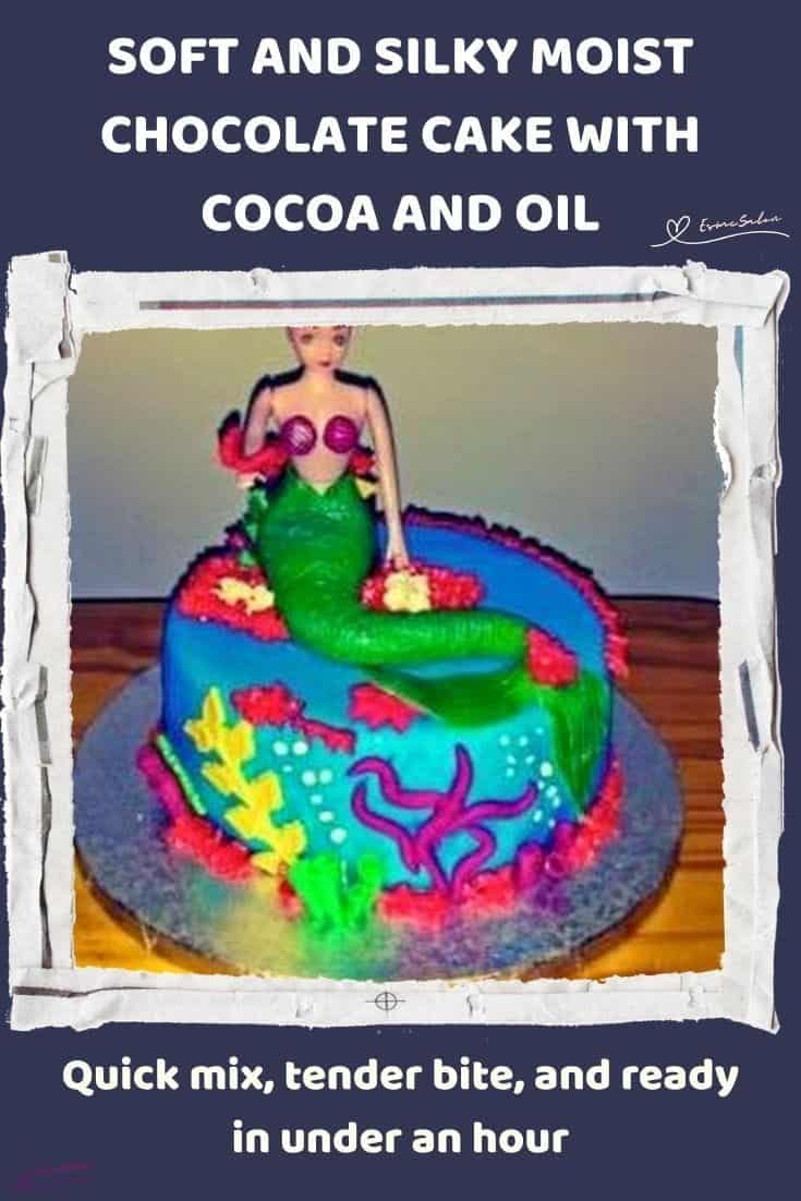 An image of a Soft and Silky Moist Chocolate Cake and decorated as a mermaid