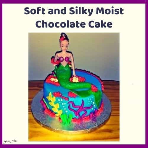 An image of a Soft and Silky Moist Chocolate Cake and decorated as a mermaid