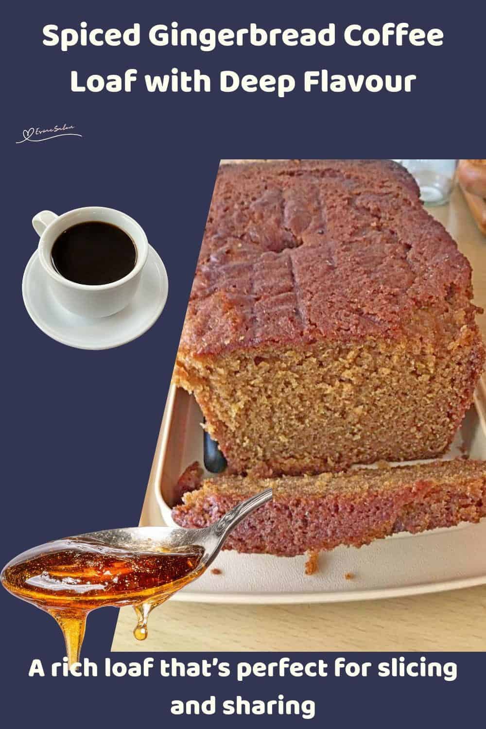 An image of a Spiced Gingerbread Coffee Loaf on a white platter