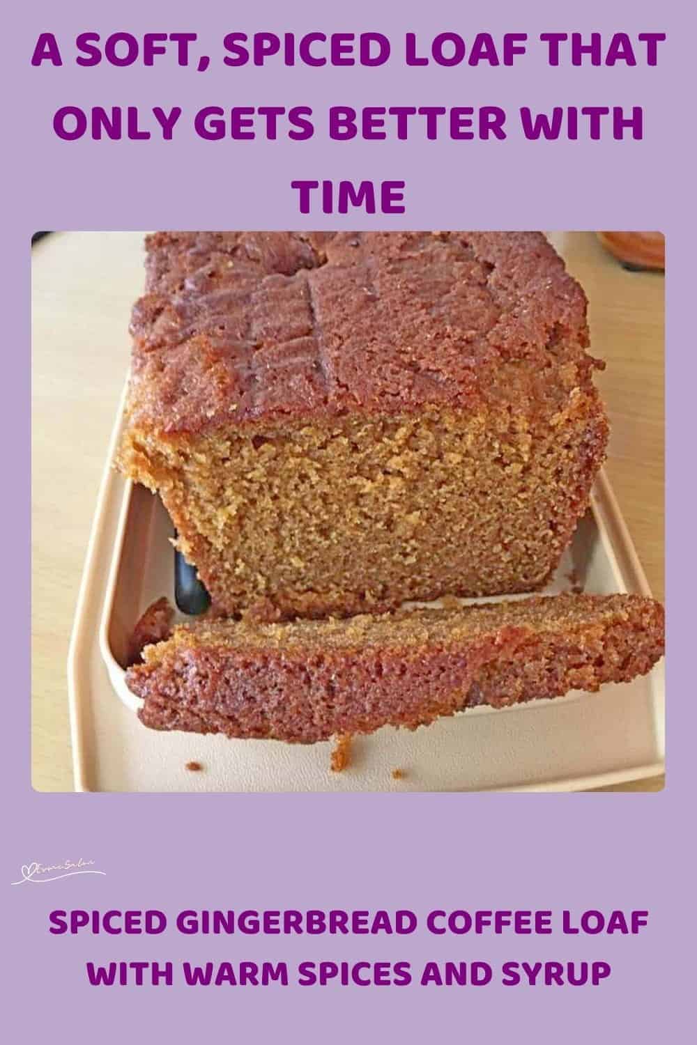 An image of a Spiced Gingerbread Coffee Loaf on a white platter