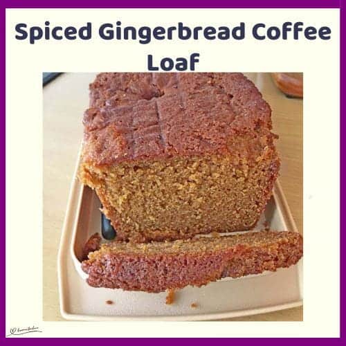 An image of a Spiced Gingerbread Coffee Loaf on a white platter