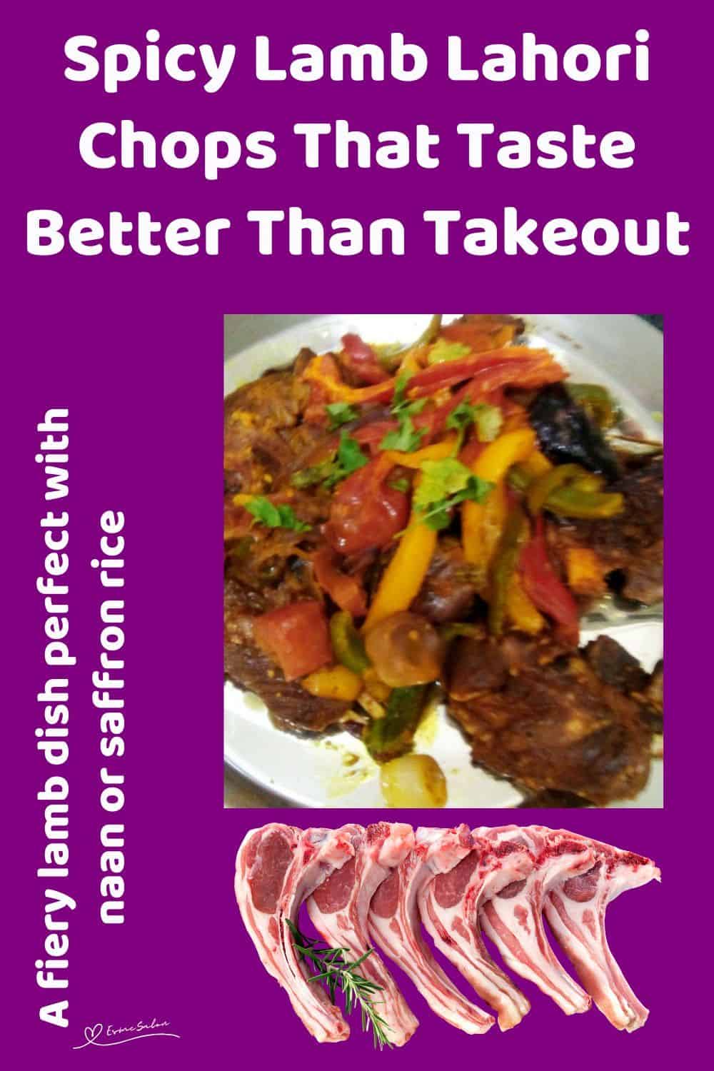 An image of a platter with Spicy Lamb Lahori Chops topped with julienned trio peppers