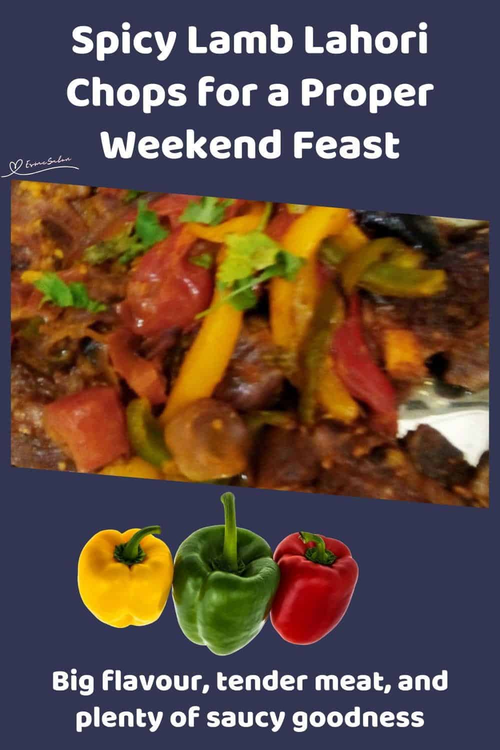 An image of a platter with Spicy Lamb Lahori Chops topped with julienned trio peppers