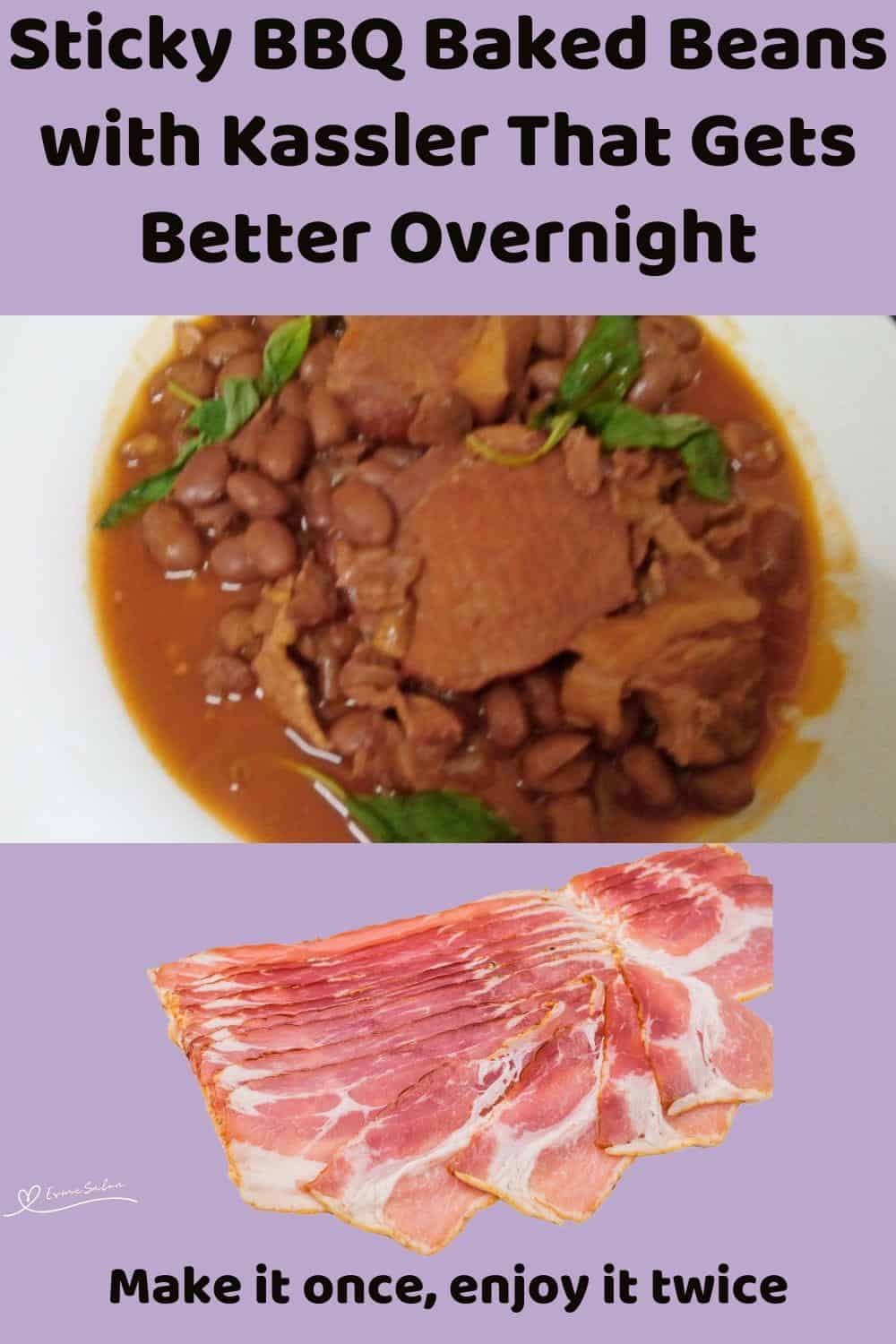 An image of a bowl filled with BBQ Baked Beans and Kassler chops