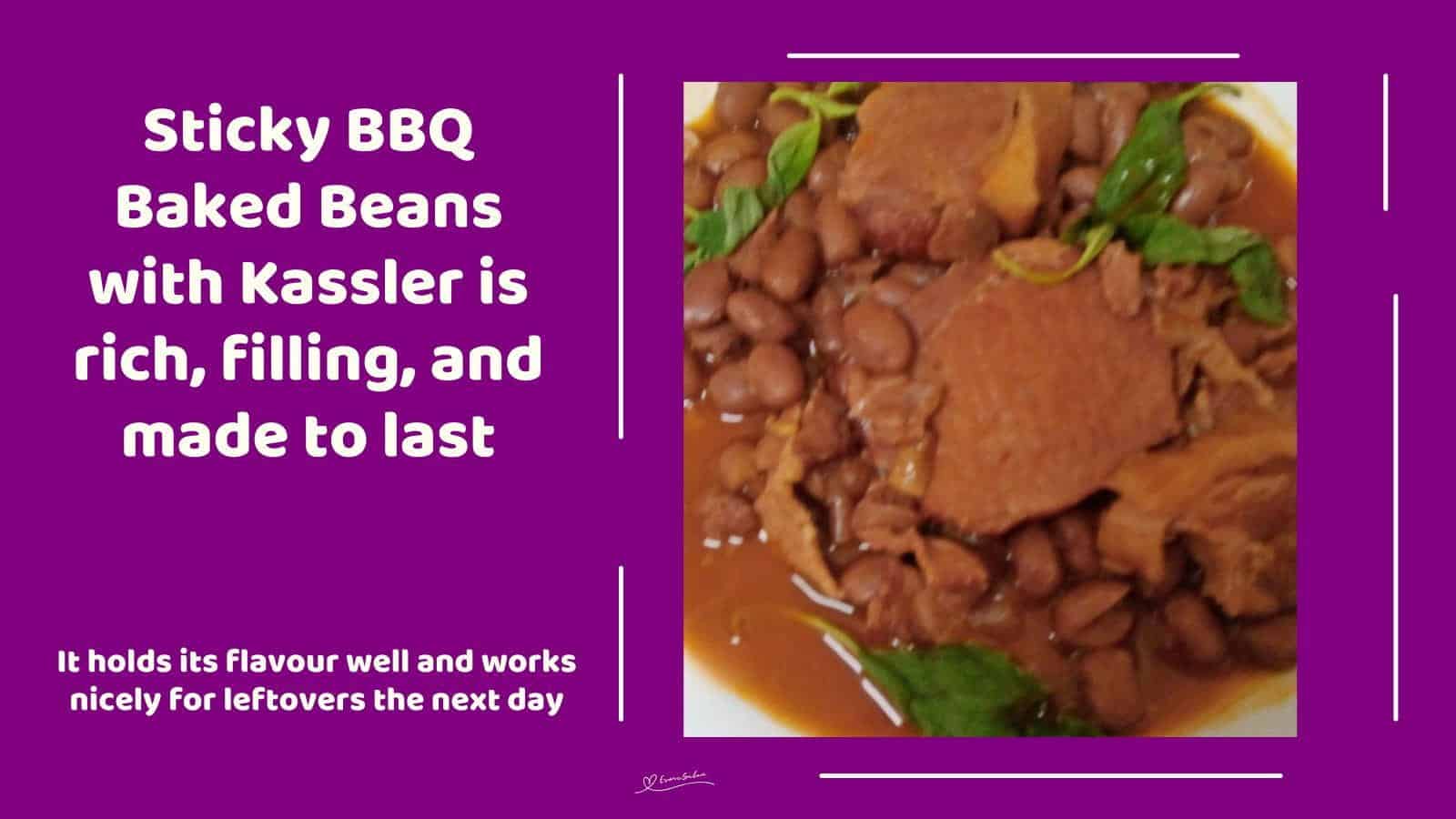 An image of a bowl filled with BBQ Baked Beans and Kassler chops