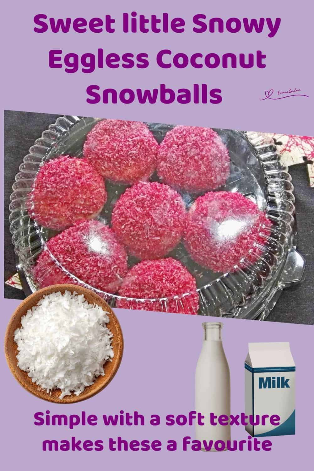 An image of 7 Eggless Coconut Snowballs in a black plastic tray