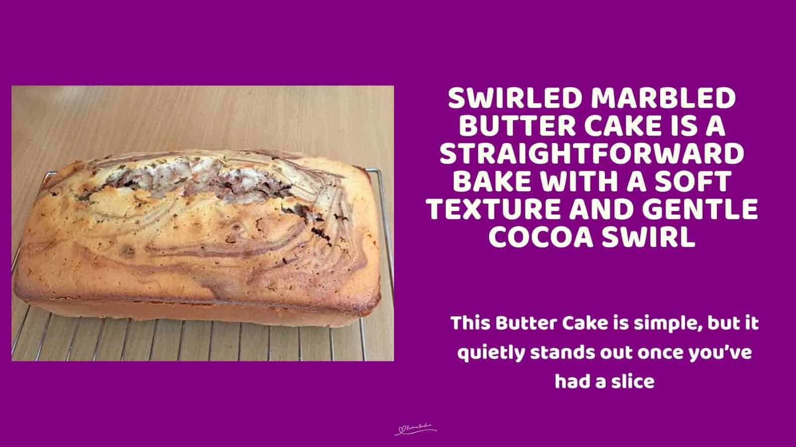 An image of a single loaf of Swirled Marbled Butter Cake
