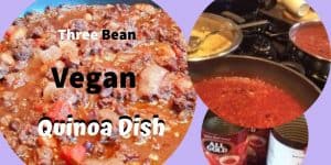 3 Bean Vegan and Quinoa Dish made of haricot, red and white kidney beans and vegan ground meat