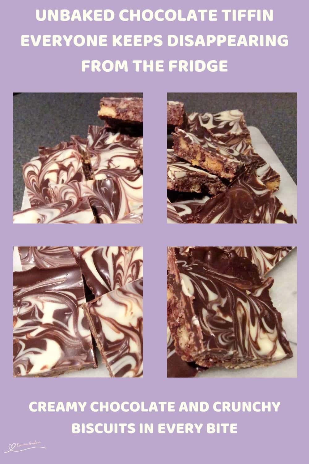 An image of a tray with Unbaked Chocolate Tiffin cubes