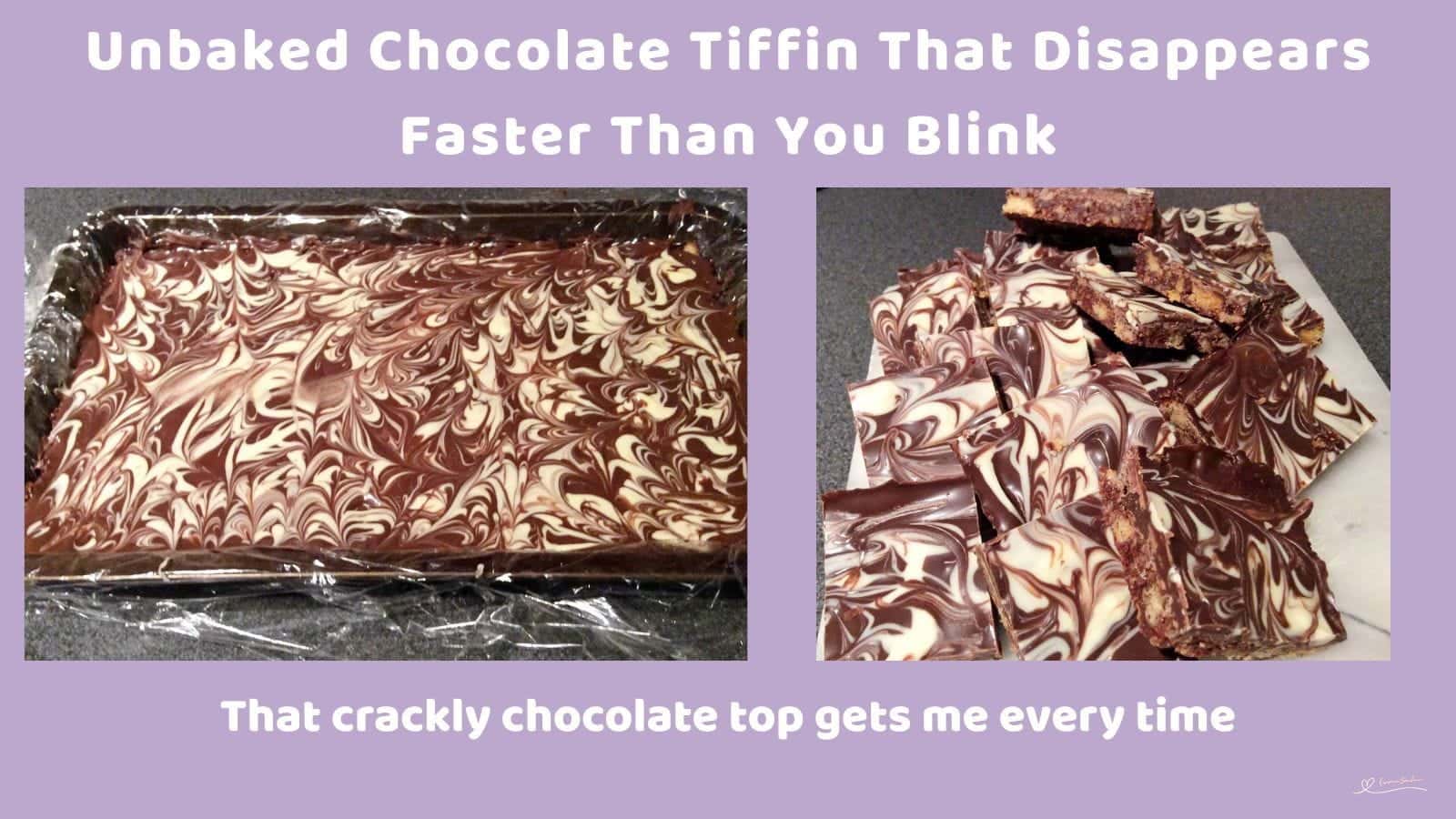 An image of a tray with Unbaked Chocolate Tiffin cubes
