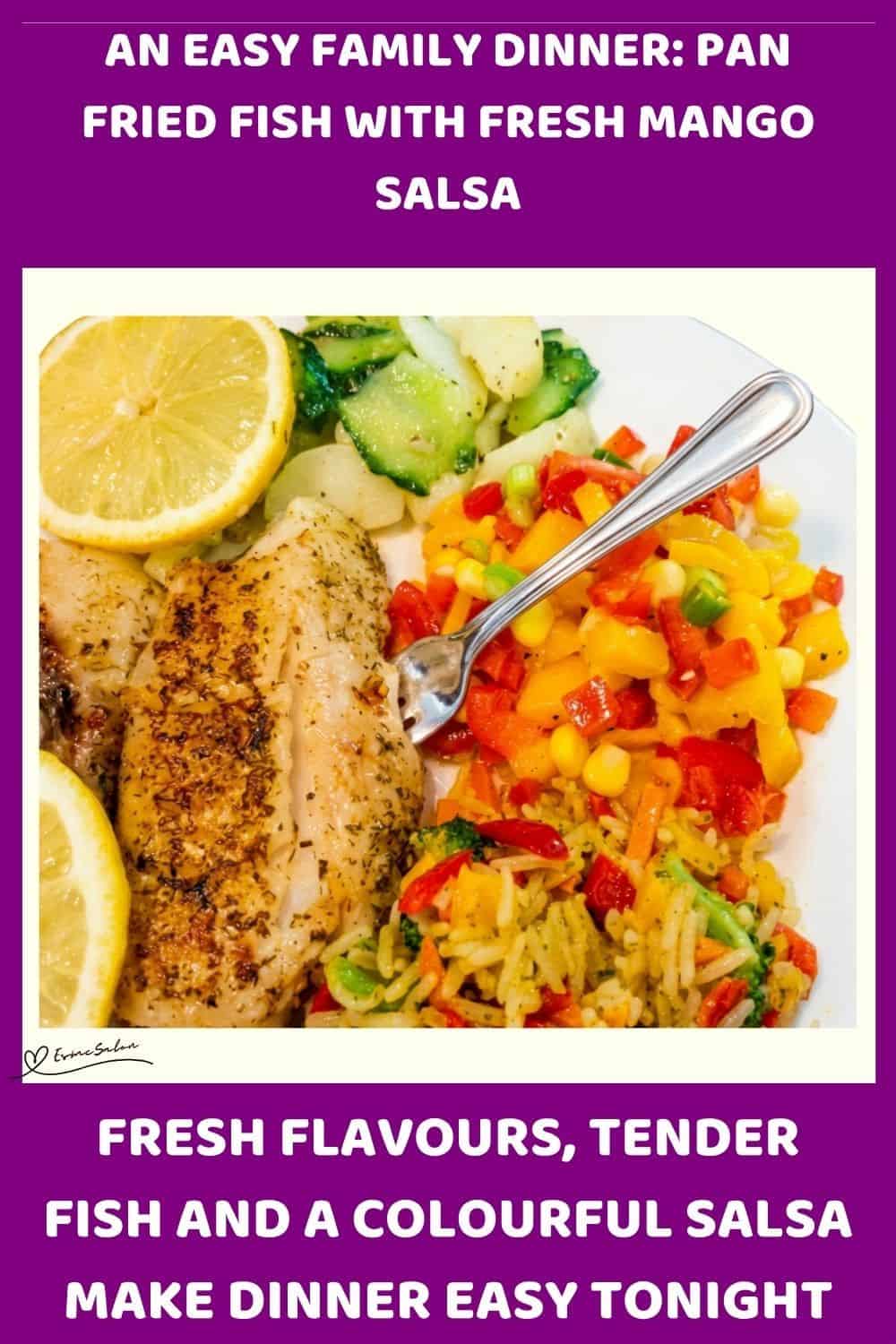 An image of Fried Fish, with lemon and Fresh Mango Salsa