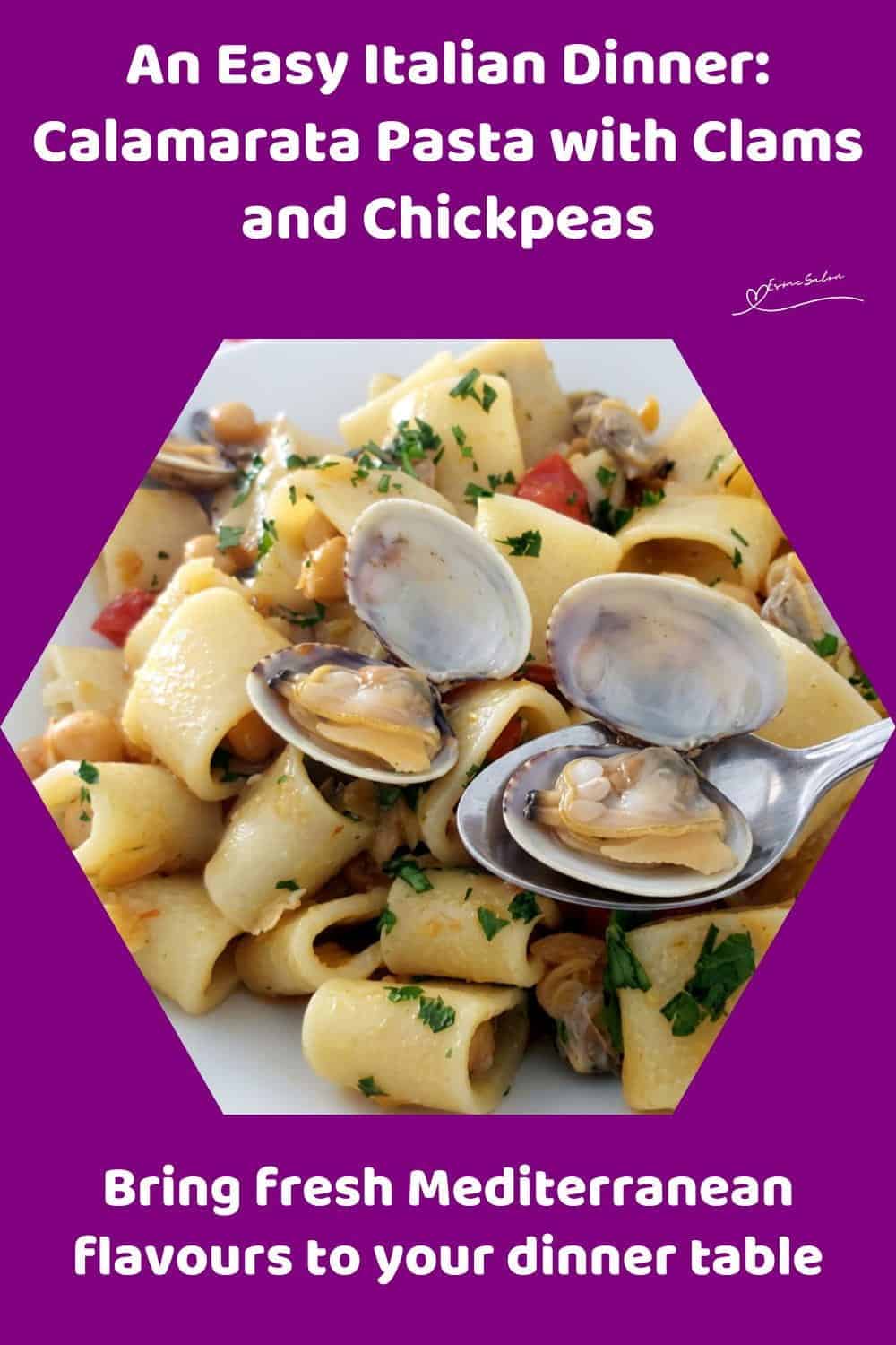 An image of Italian Calamarata Pasta with Clams and Chickpeas