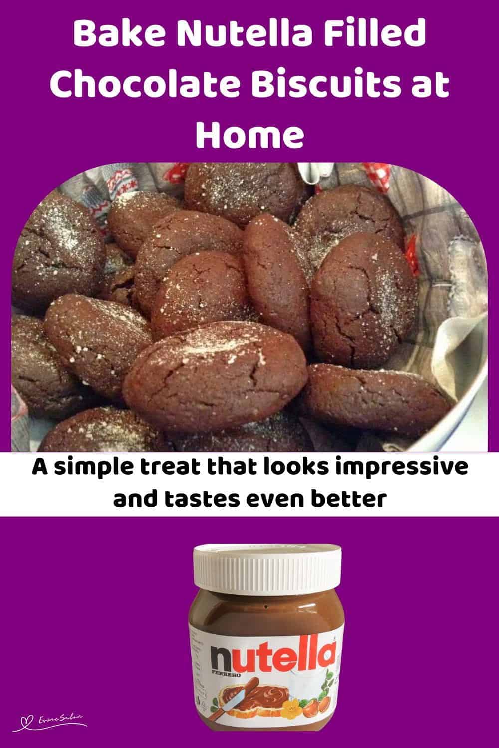 An image of a plate of Nutella Filled Chocolate Biscuits sprinkled with Coarse Sea Salt