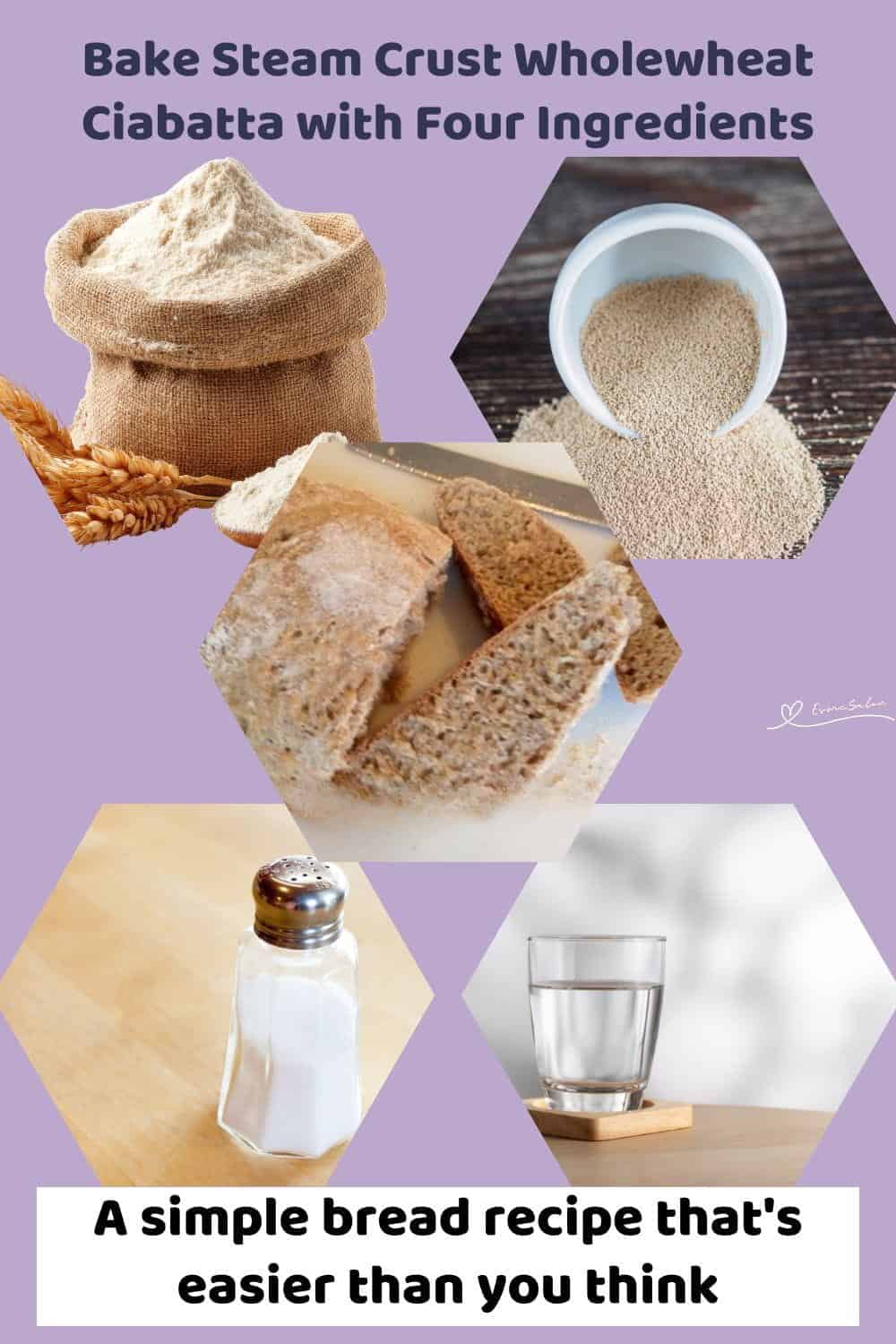An image of Wholewheat Ciabatta Bread baked with an ovenproof dish filled with hot water on the bottom rack