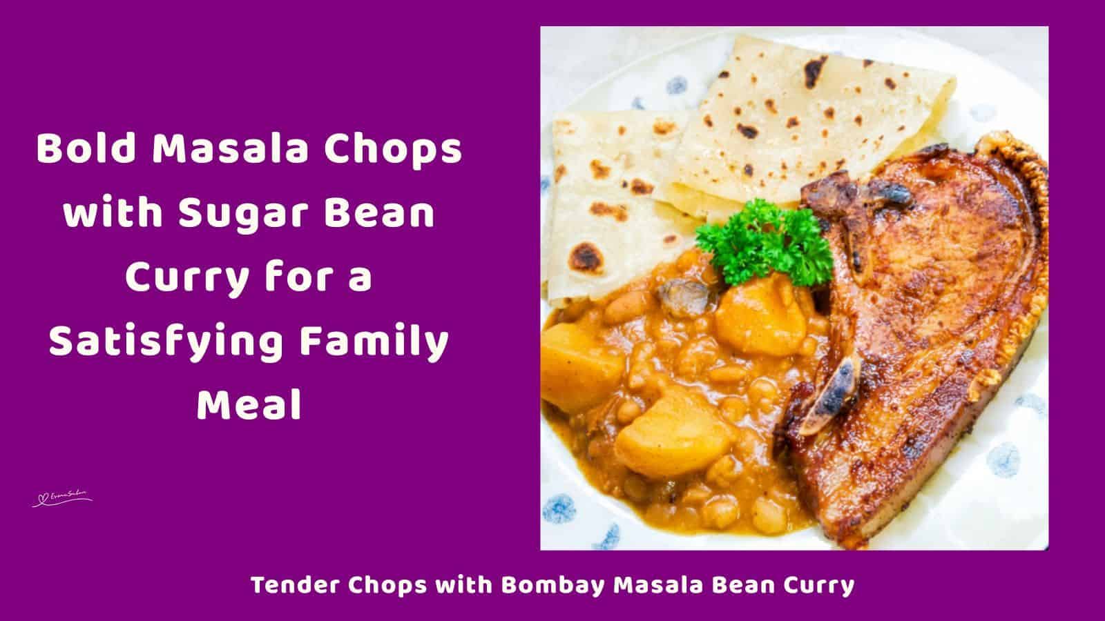 An image of a single Masala Chop with Sugar Bean Curry and roti