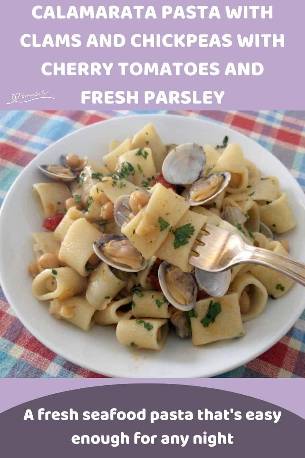 An image of Italian Calamarata Pasta with Clams and Chickpeas