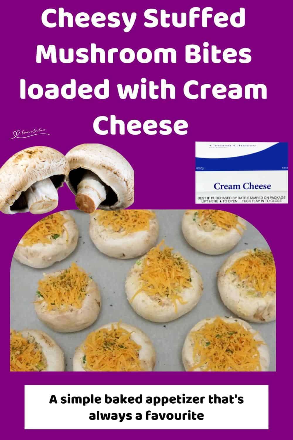 An image of Mushroom caps filled with a cream cheese mixture and topped with cheddar