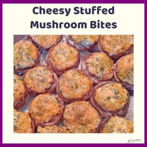 An image of Mushroom caps filled with a cream cheese mixture and topped with cheddar