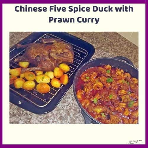 An image of Chinese Five Spice Duck with Prawn Curry and Crispy Potatoes