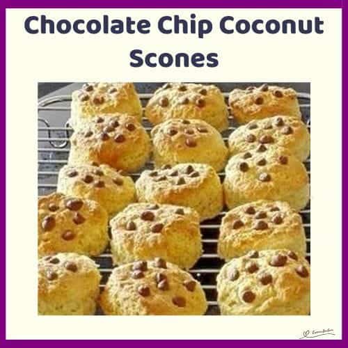 An image of a dozen of Chocolate Chip Coconut Scones on a cooling wire