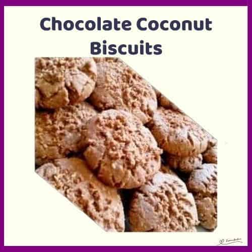 An image of a stack of Chocolate Coconut Biscuits