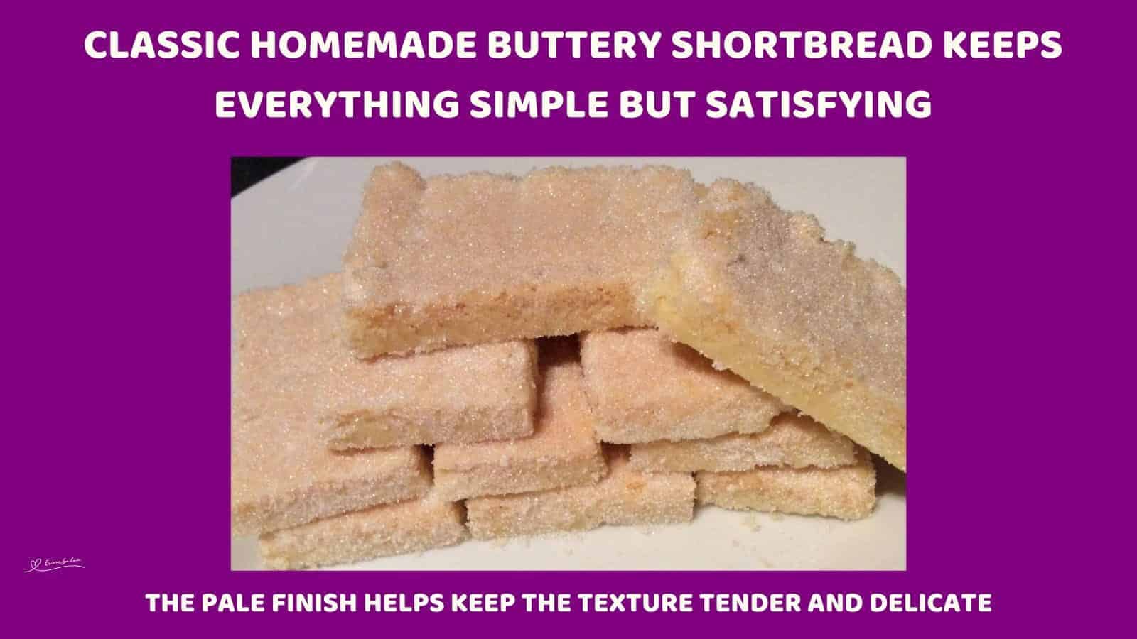 An image of Classic Homemade Buttery Shortbread fingers with a dusting of caster sugar
