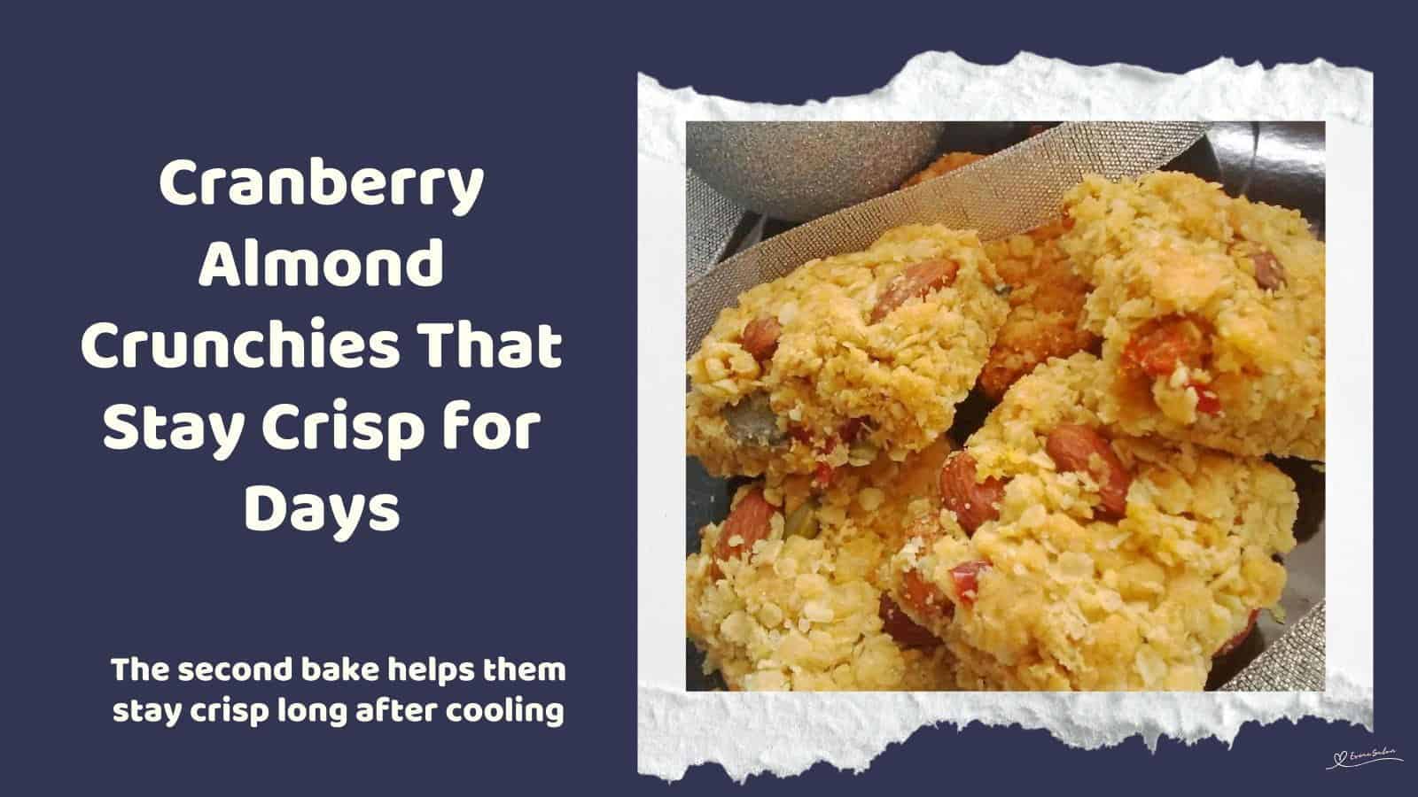 An image of squares of Cranberry Almond Crunchies