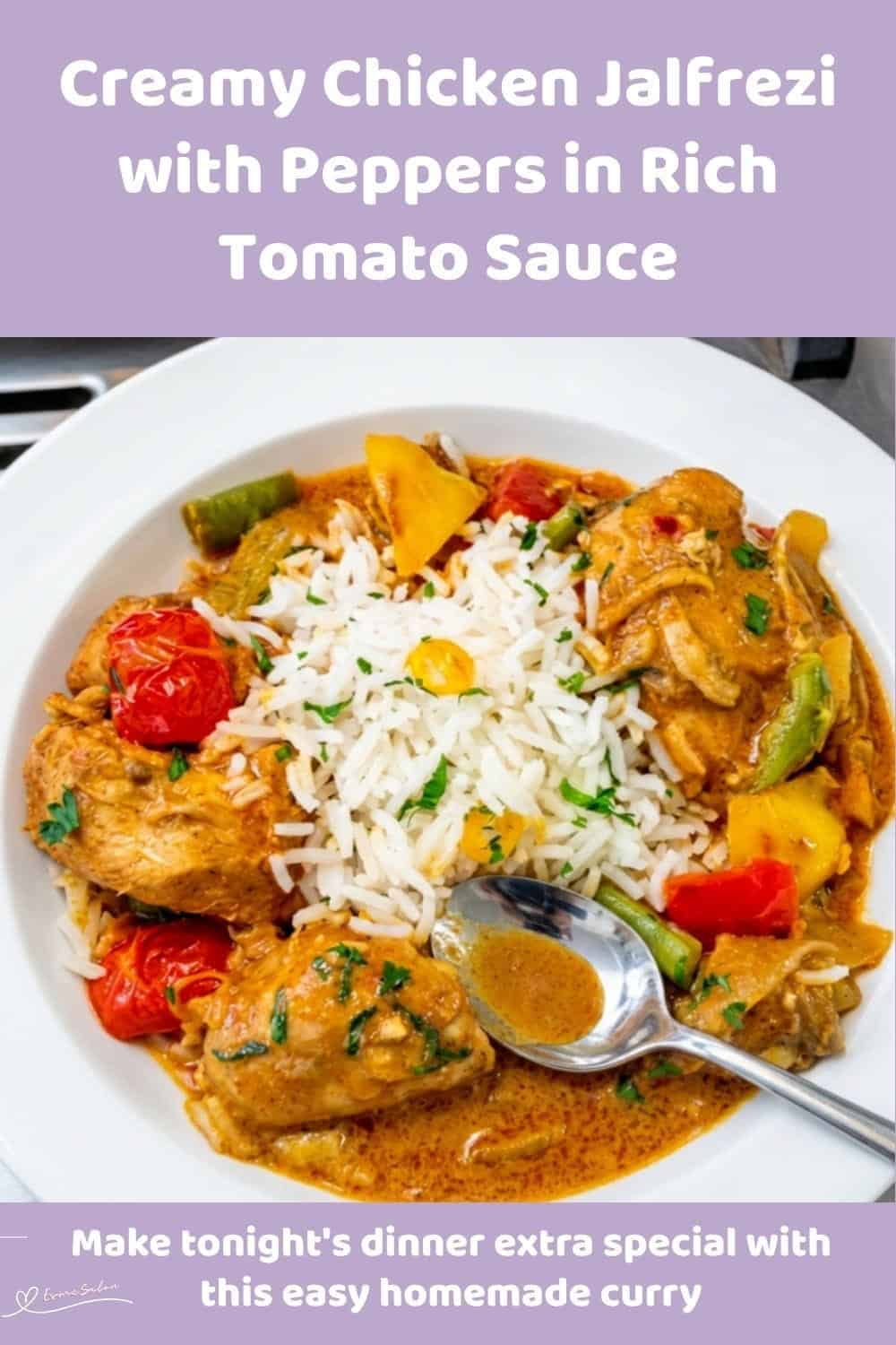 An image of a hot/spicy stir fry chicken dish with peppers and tomato cream sauce