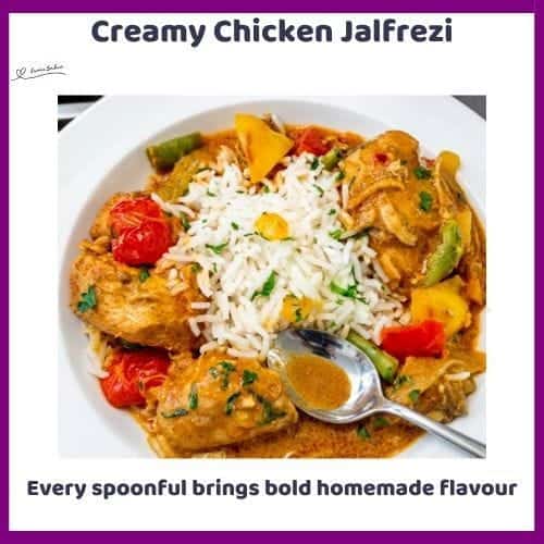 An image of a hot/spicy stir fry chicken dish with peppers and tomato cream sauce