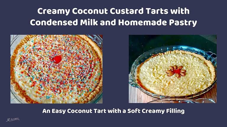 An image of Creamy Coconut Custard Tarts with sprinkles and cherries