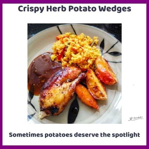 An image of Potato Wedges, Crispy shells, and soft inside infused with Herbs