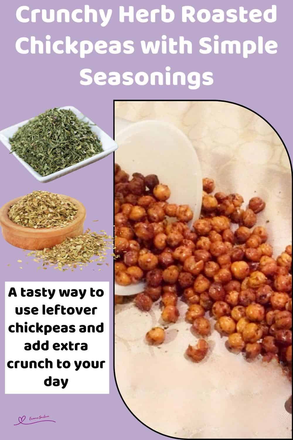 An image of Crunchy Herb Roasted Chickpeas tumbling out of a plastic container