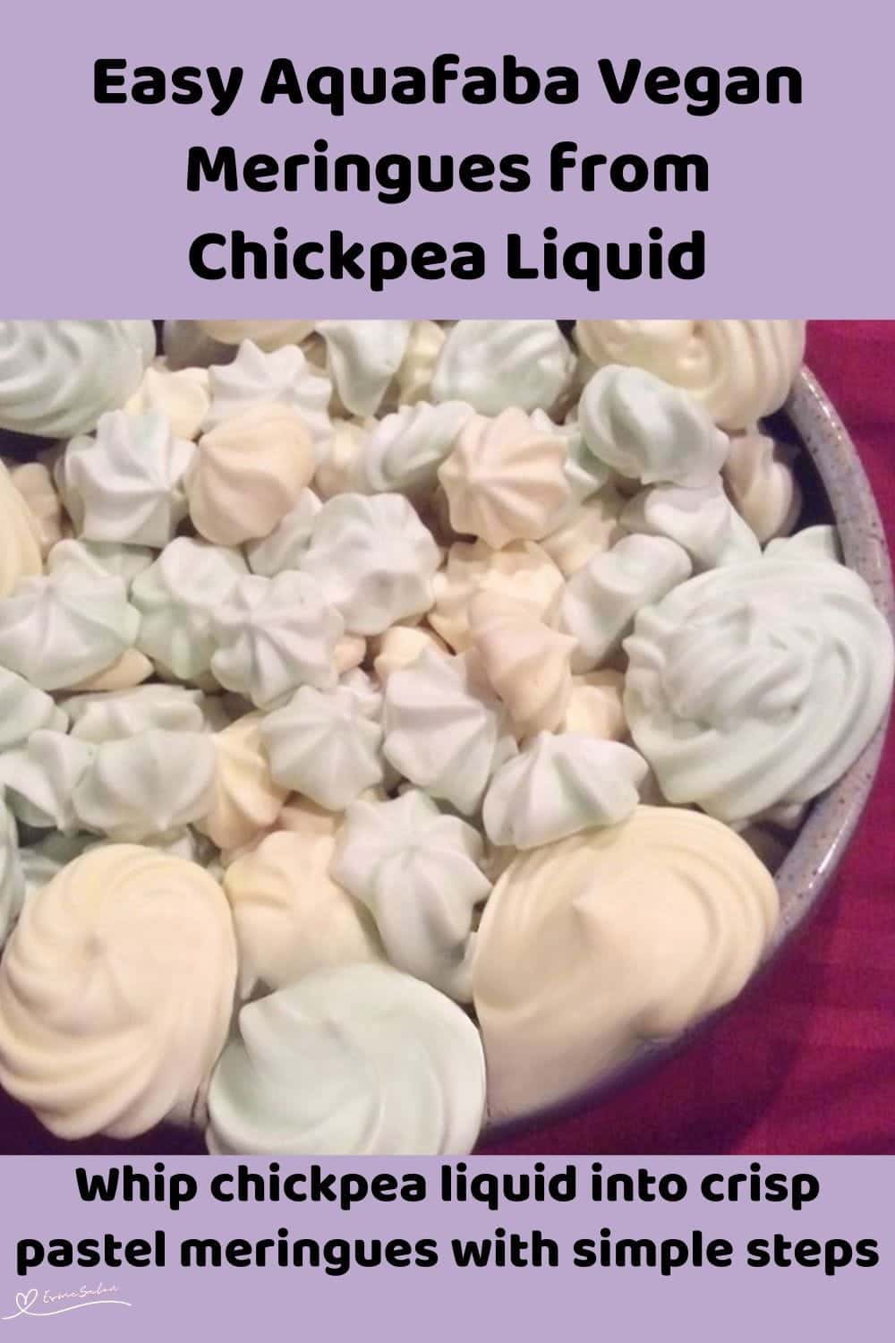 An image of Pastel colored piped Aquafaba Vegan Meringues