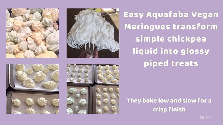 An image of Pastel colored piped Aquafaba Vegan Meringues