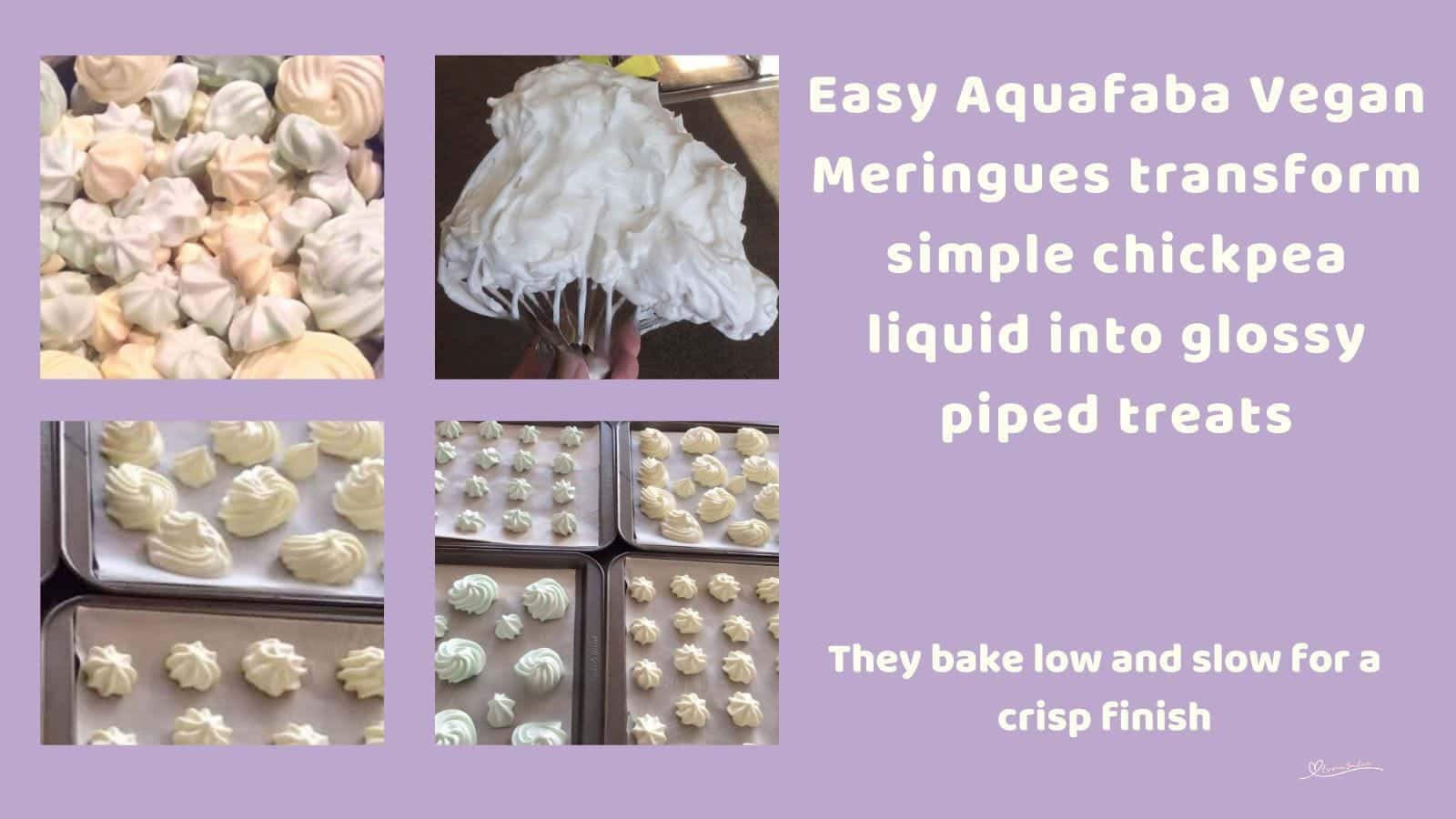 An image of Pastel colored piped Aquafaba Vegan Meringues