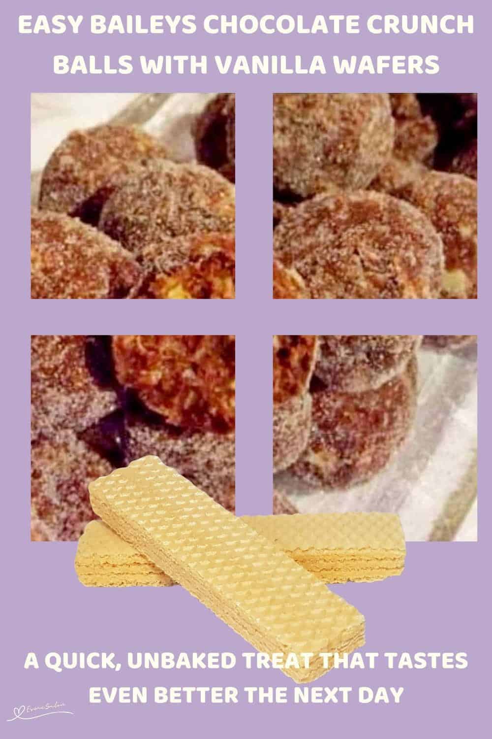 An image of a glass tray filled with Baileys Chocolate Crunch Balls made of nuts, chocolate chips and wafer biscuits