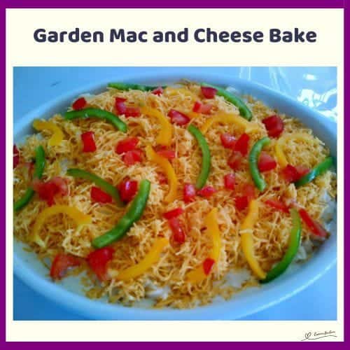 An image of a Garden Mac and Cheese Bake with Green and Yellow Peppers
