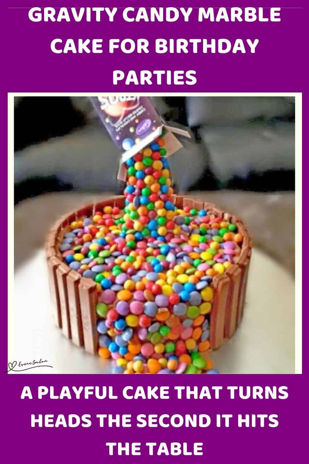 An image of a Gravity Candy Marble Cake with Kit Kat around the border