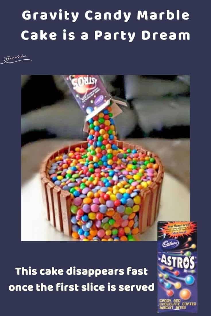 An image of a Gravity Candy Marble Cake with Kit Kat around the border