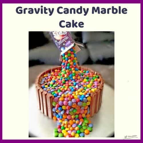 An image of a Gravity Candy Marble Cake with Kit Kat around the border