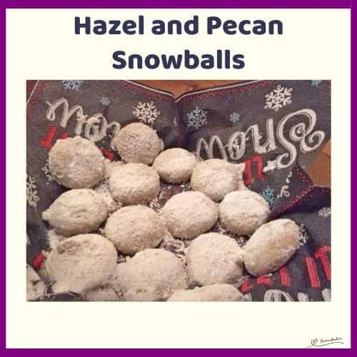 An image of Hazel and Pecan Snowballs covered in icing sugar