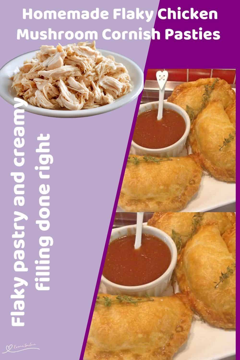 An image of Chicken Mushroom Cornish Pasties with a homemade sauce