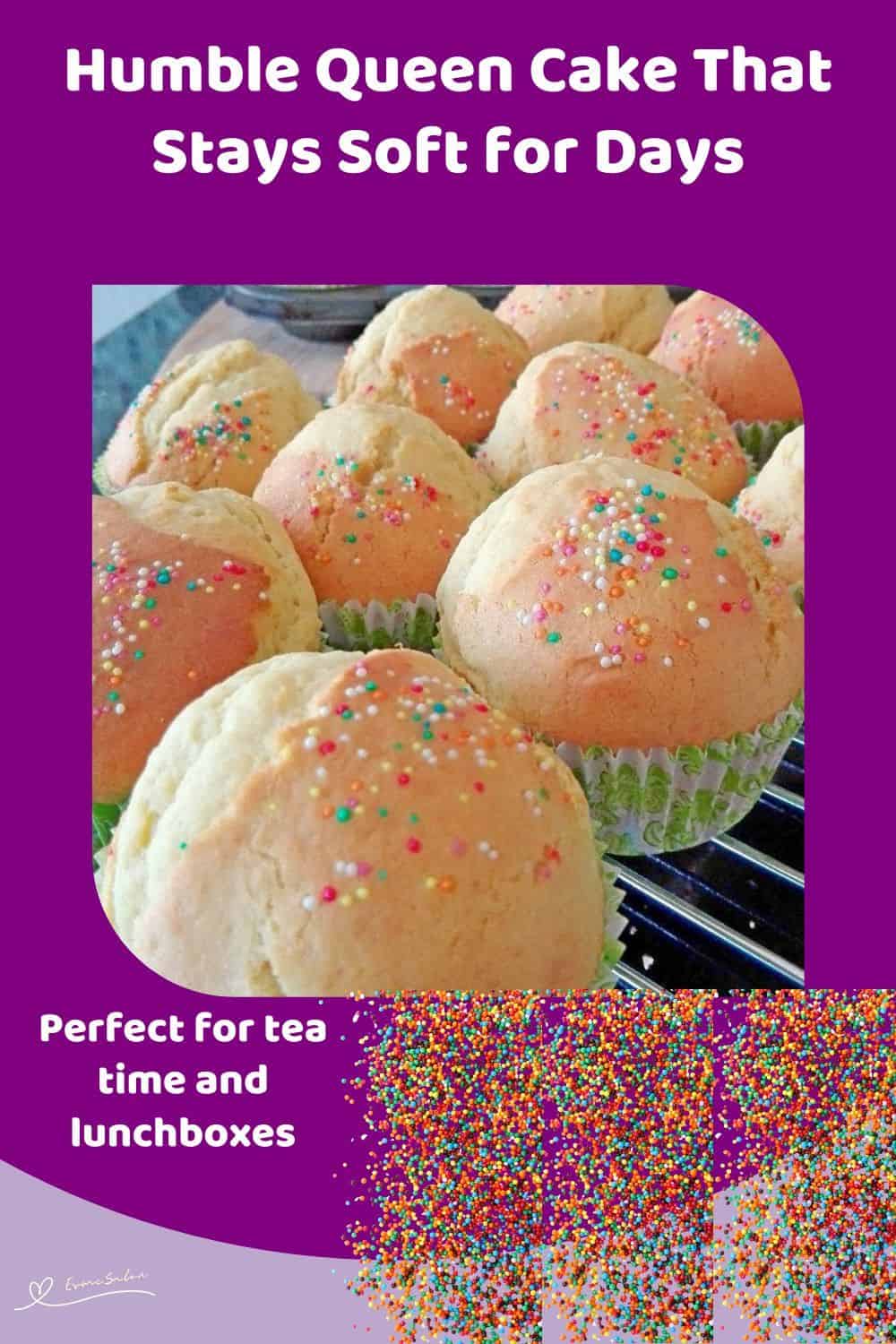An image of Humble Queen Cupcakes with sprinkles in green cupcake paper holders