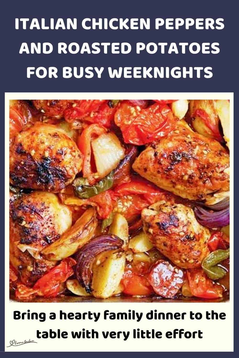 An image of a one pan Italian Chicken Peppers and Roasted Potatoes