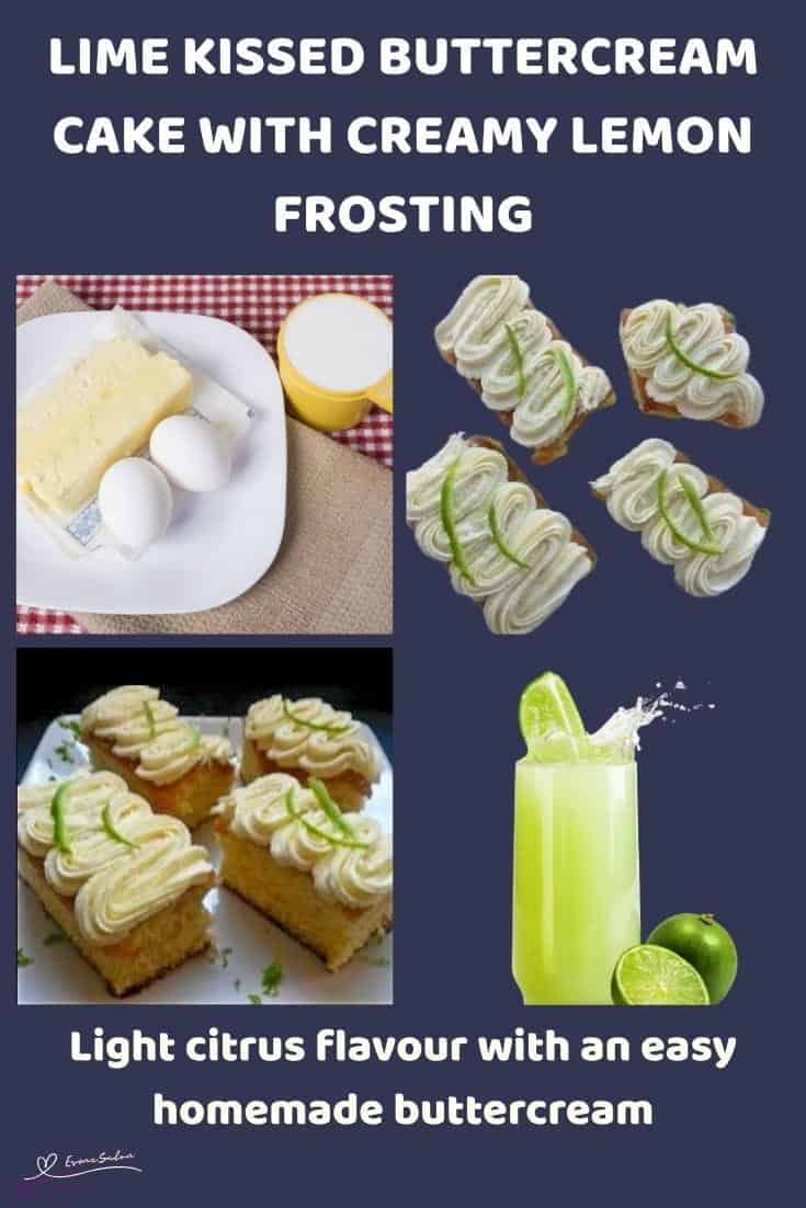 An image of blocks of Lime Buttercream Cake with Lime curls