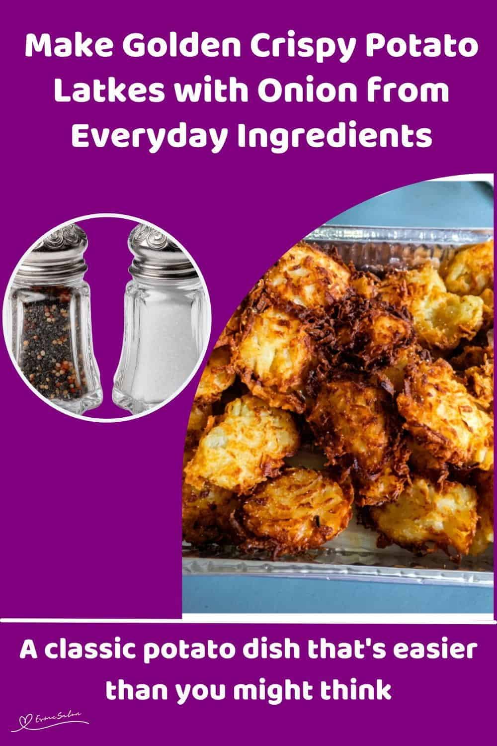An image of Crispy Potato Latkes in a tinfoil container