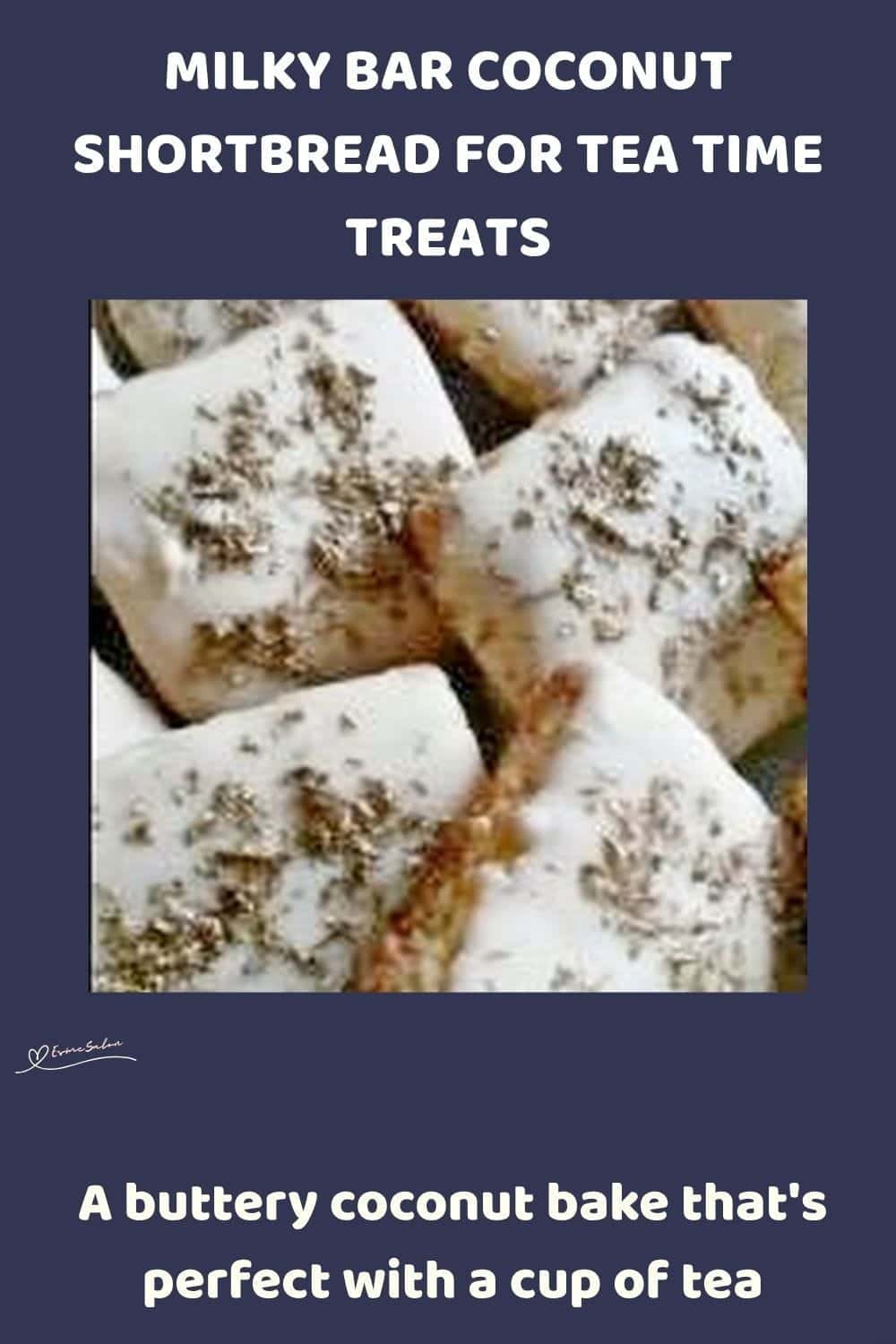 An image of a Classic Milky Bar Coconut Shortbread Biscuit dipped in white chocolate