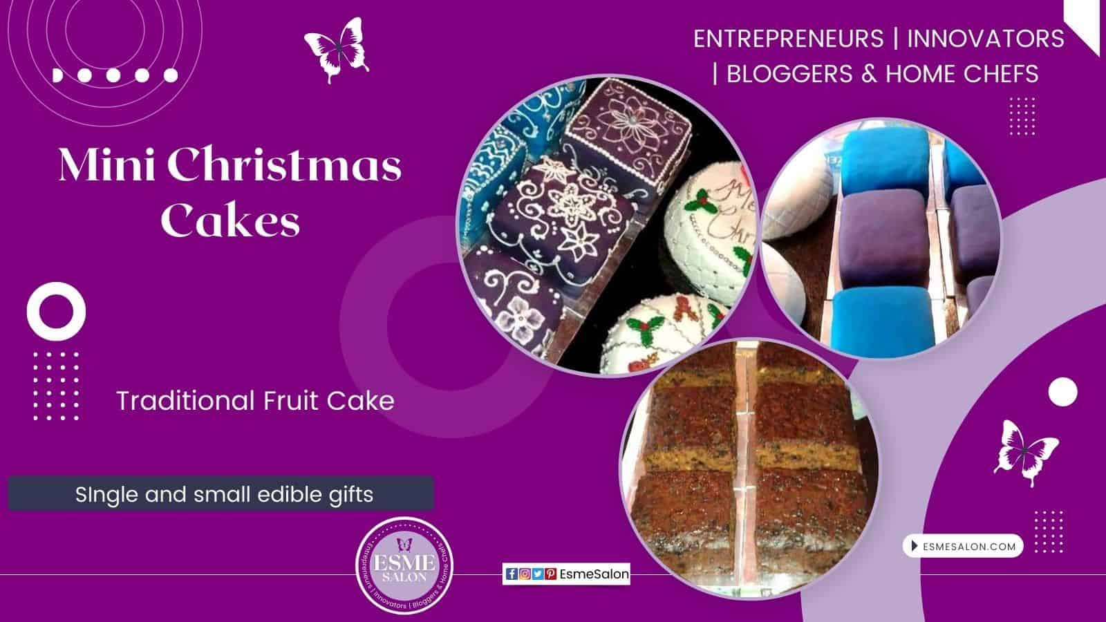 Mini Christmas Cakes, small edible and traditional fruit Christmas cakes