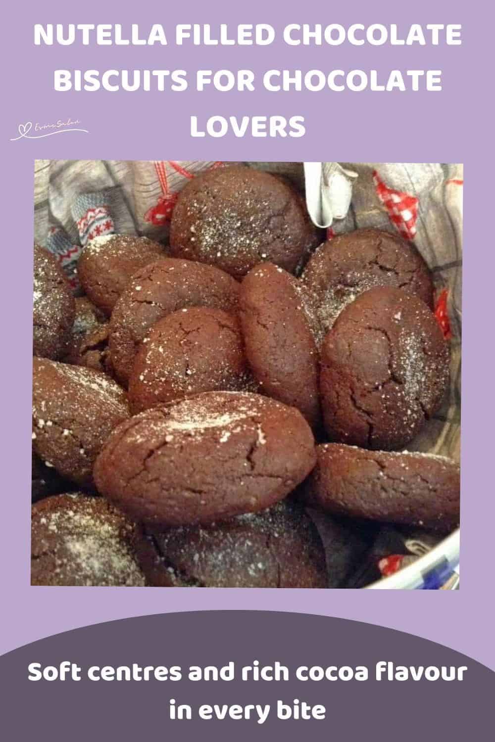 An image of a plate of Nutella Filled Chocolate Biscuits sprinkled with Coarse Sea Salt
